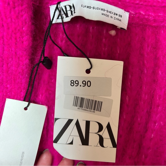 Zara fuchsia long sweater coat - Picture 4 of 4